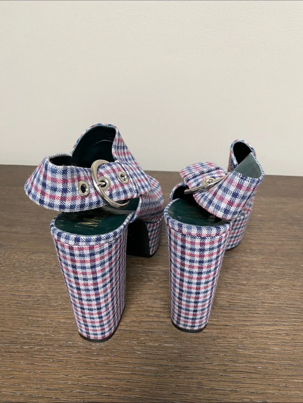 Mulberry Red & Blue Gingham Platform Sandals size 9.5